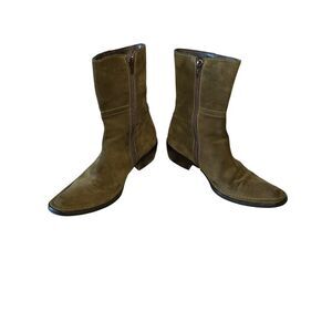 Cordani Olive Suede Leather Zip Ankle Boots Size 38 Made in Italy Stacked Heel
